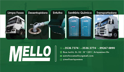 LIMPA FOSSA MELLO /DESENTUPIMENTO/CAIXA/SANITARIO QUIMICOS /TRANSPORTADORA.